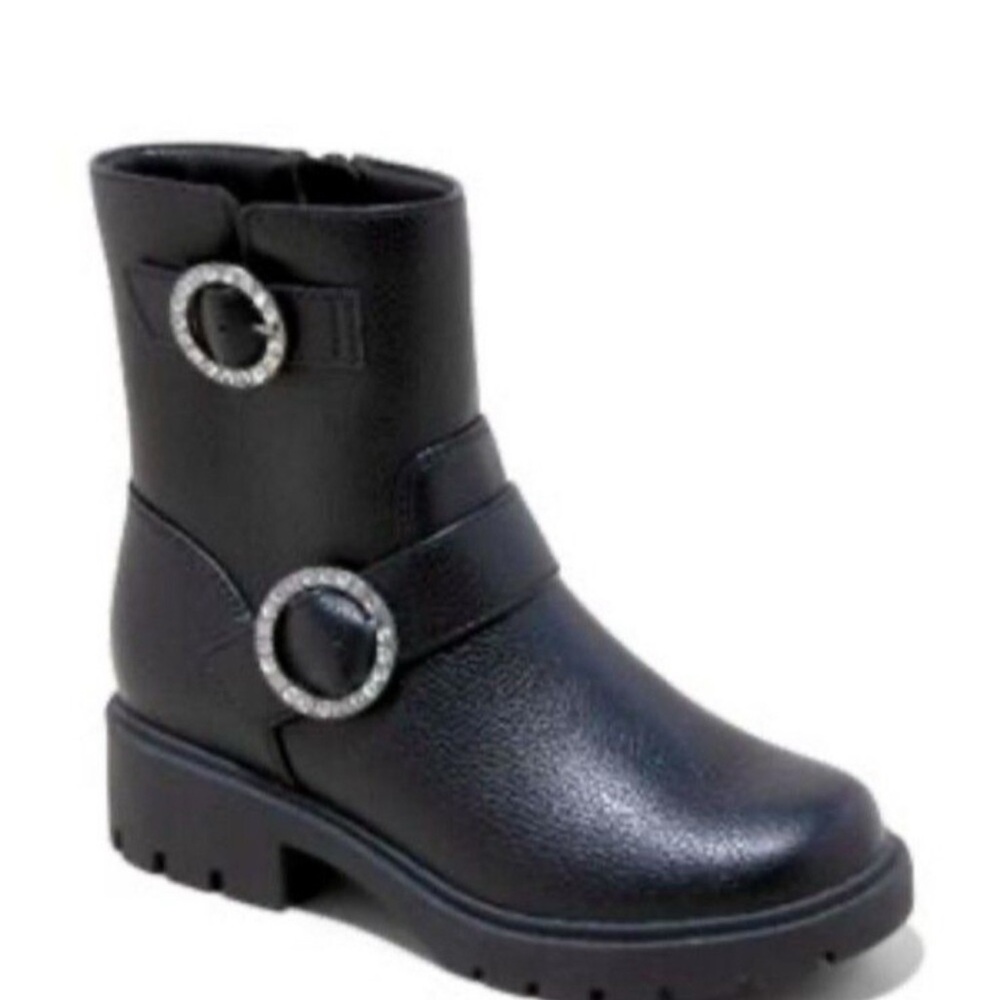 Girls art class Black Ankle Boots with Silver Buckles